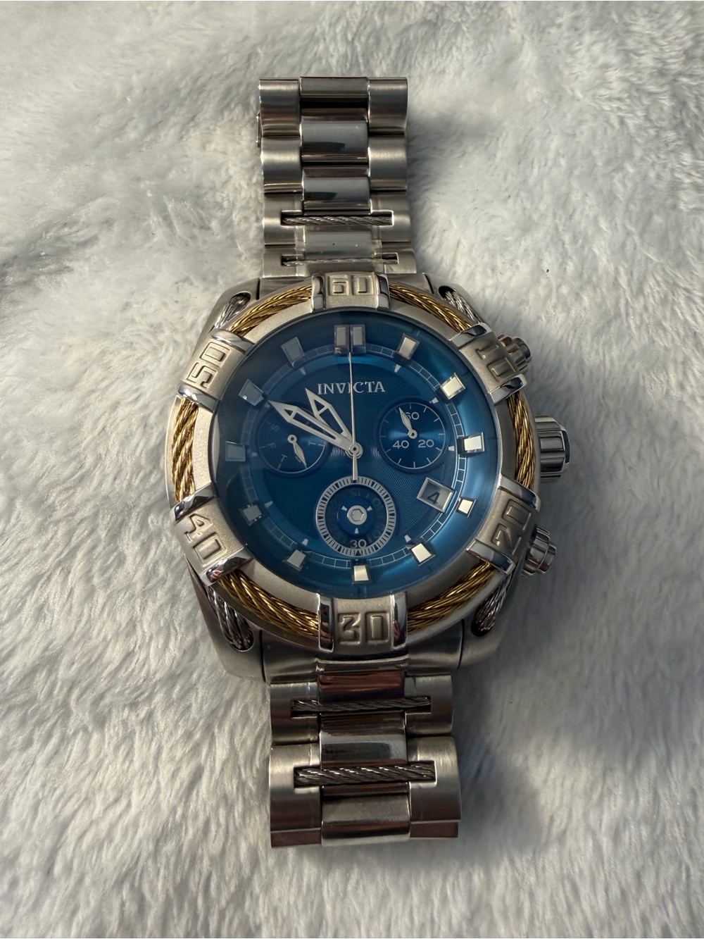 Invicta Bolt 26990 Men’s 51mm Chronograph Blue Dial Gold Cable Stainless Watch